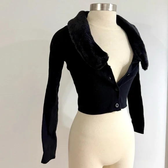 Superdown Revolve Black Elaney Fur Trim Sweater Cardigan - Picture 5 of 10